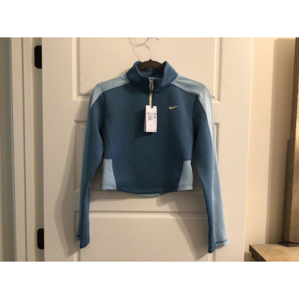 NIKE Women's Training Dri-fit 1/4 Zip Long Sleeve Top Noise Aqua Blue XS Dx0065